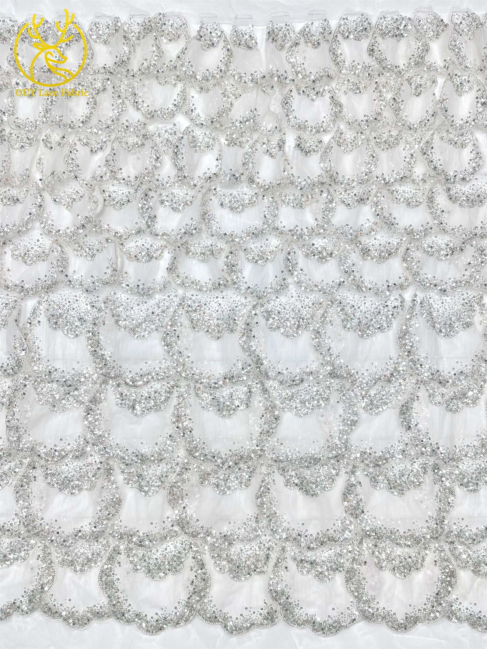 3D-Stickerei mit Pailletten und Perlen, marineblaue afrikanische Spitze, französischer Tüll, Netzspitze für Braut, Hochzeit, DIY, handgemachtes Nähen – Detail 16