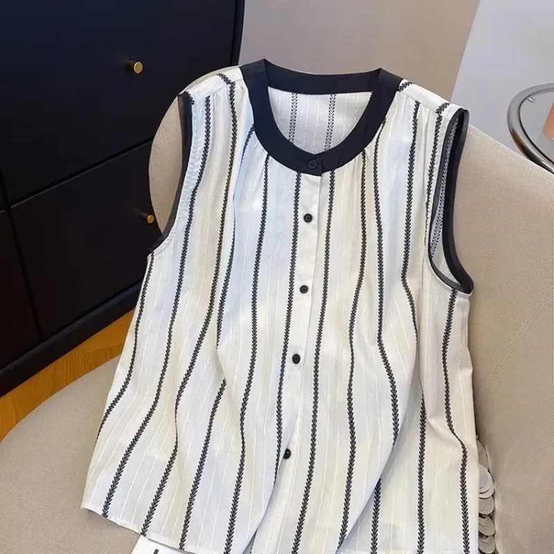 

Women's Striped Sleeveless Shirt Summer Collision Color Loose Tank Top
