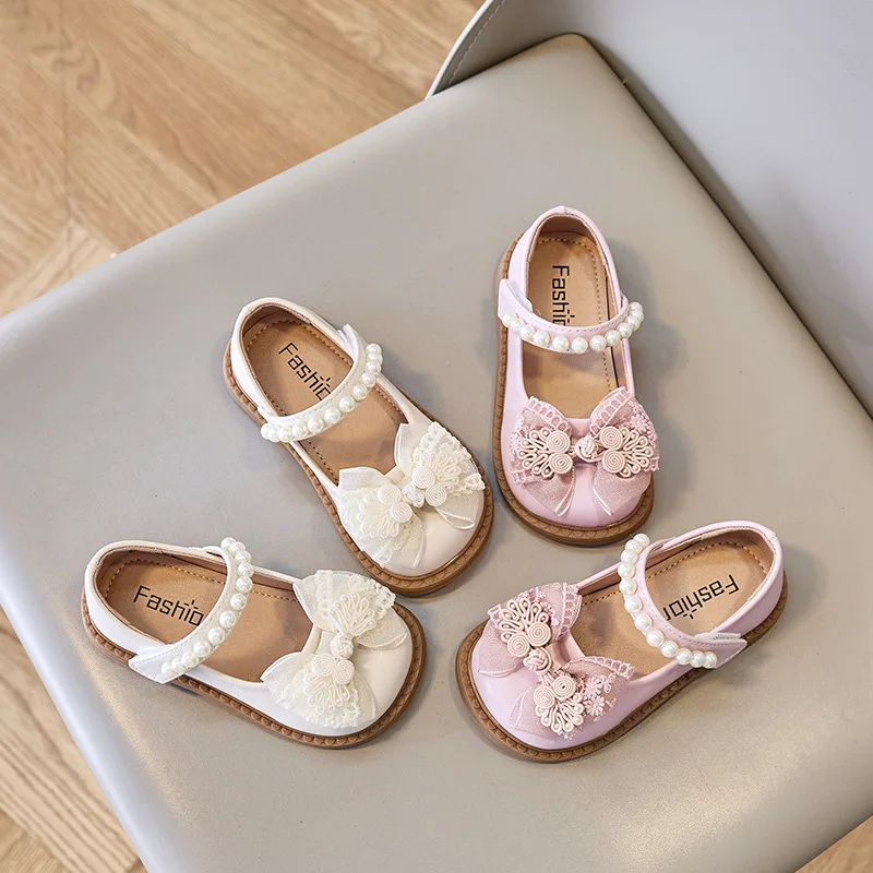 Kinder bogen Lederschuhe Frühling neue Retro-Abends chuhe für Mädchen in der kleinen Kindermode marke Kinderschuhe