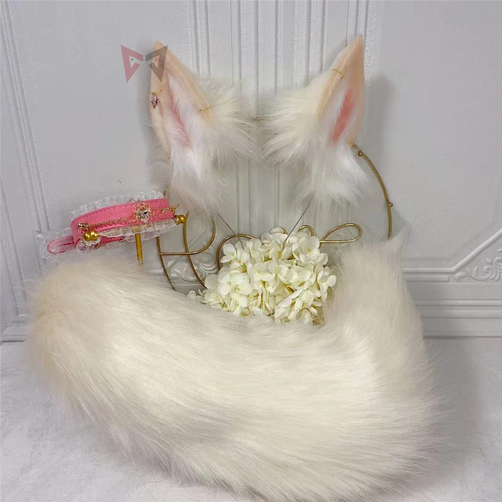 

New Hand Made LOL Ahri The Nine-Tailed Fox Ears Hairhoop Tail Necklace Earrings Hairbands Headwear Cosplay Costume Accessories