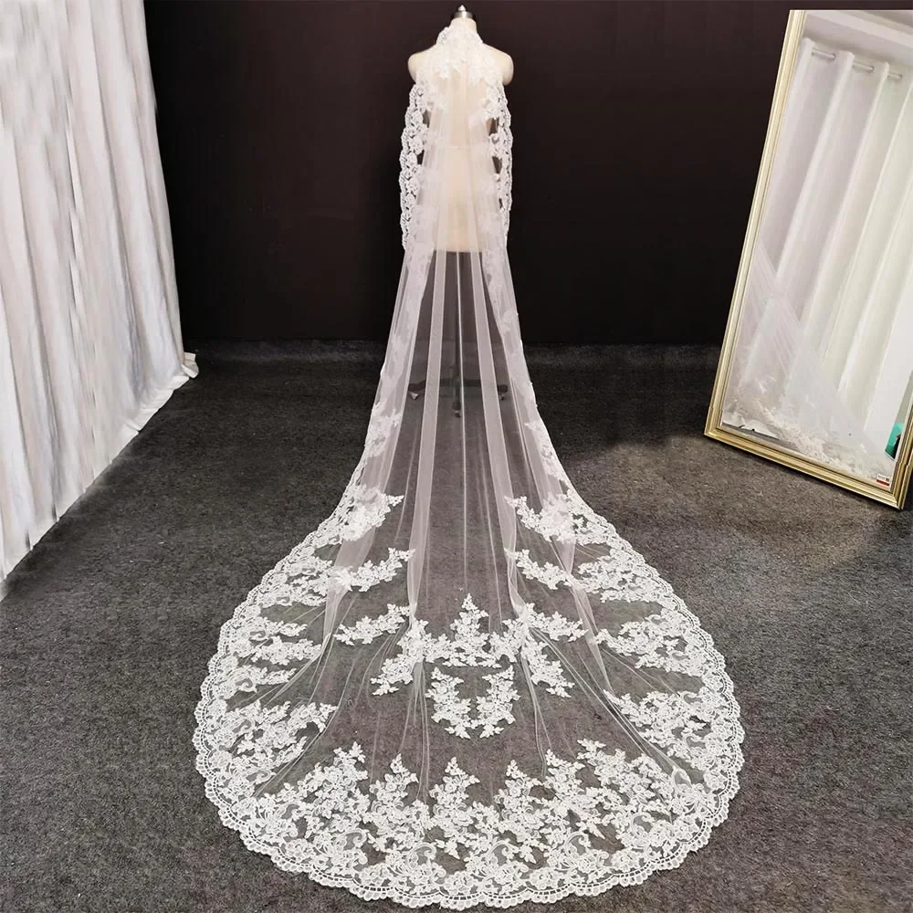 Voile de mariage cathédrale avec peigne, tulle doux, voile blanc ivoire pour patients, accessoires de mariage, 3 mètres de long, 10 pieds de long, vraies photos