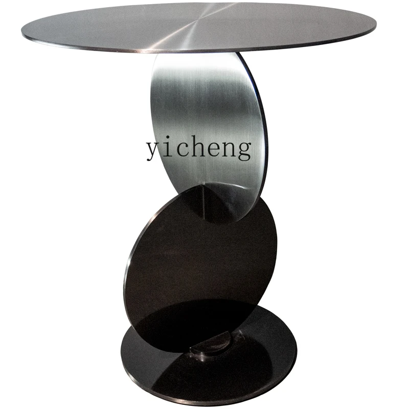 

Tqh Small Coffee Table Coin Style Minimalist Stainless Steel Corner Table Designer Model Advanced Artistic