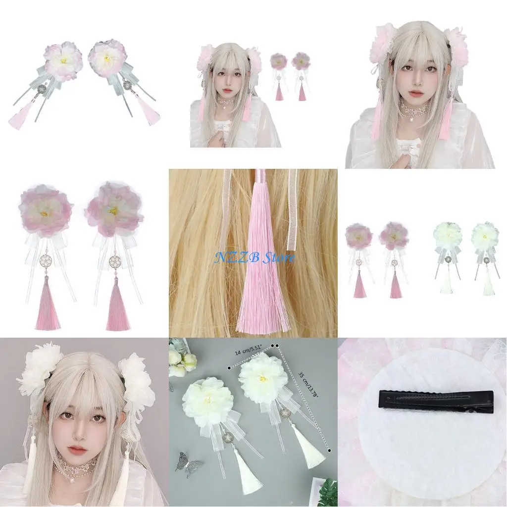 

T21F Ribbon Bowknot Hair Pins Elegant Tassels Hair Clips for Womens Barrettes Heawear