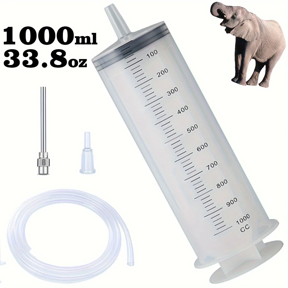 1000ml Large Syringe with 27.6 Inch Tube and Blunt Needle, Individual Sealed,Plastic Garden Syringe for Liquid, Paint, Epoxy Res