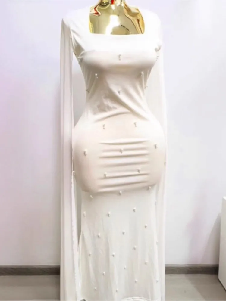 Newest Fashion 2026 Designer Party Slash Neck Vestidos Women's Formal Sleeveless Luxurious Beaded Prom Long Maxi Dress