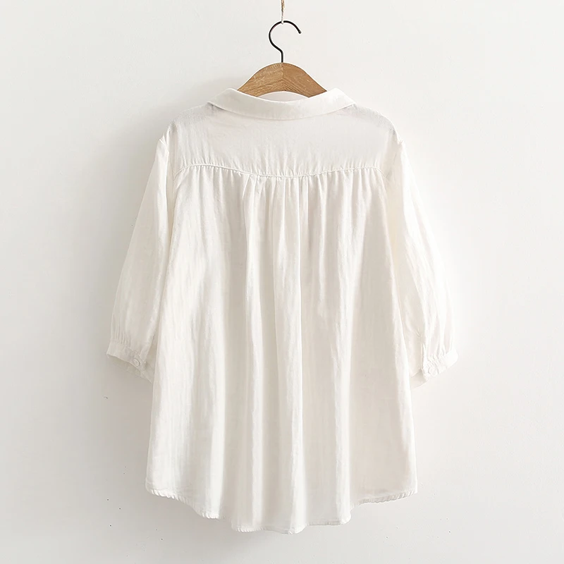 Bordado colorido choli folhas doce camisa roupas femininas cor branca duplo algodão turn down collar camisas e blusas u145