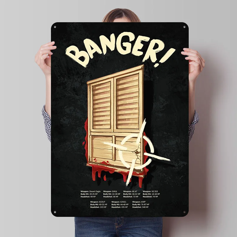 Металлическая табличка-постер BANGER: Винтажный ретро-декор для стен, геймерских комнат, гаражей и дома
