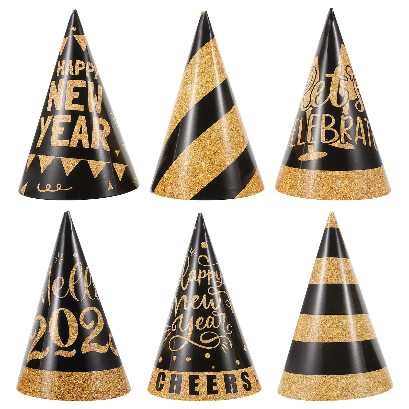 Party Hat Cone - 6Pcs Black Gold Party Hats New