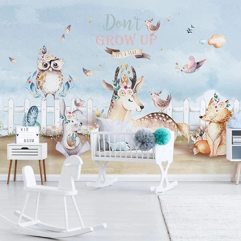 Custom Photo Wallpaper Modern 3D Hand Drawn Cute Cartoon Animal Mural Nordic Living room TV background wall bedroom restaurant