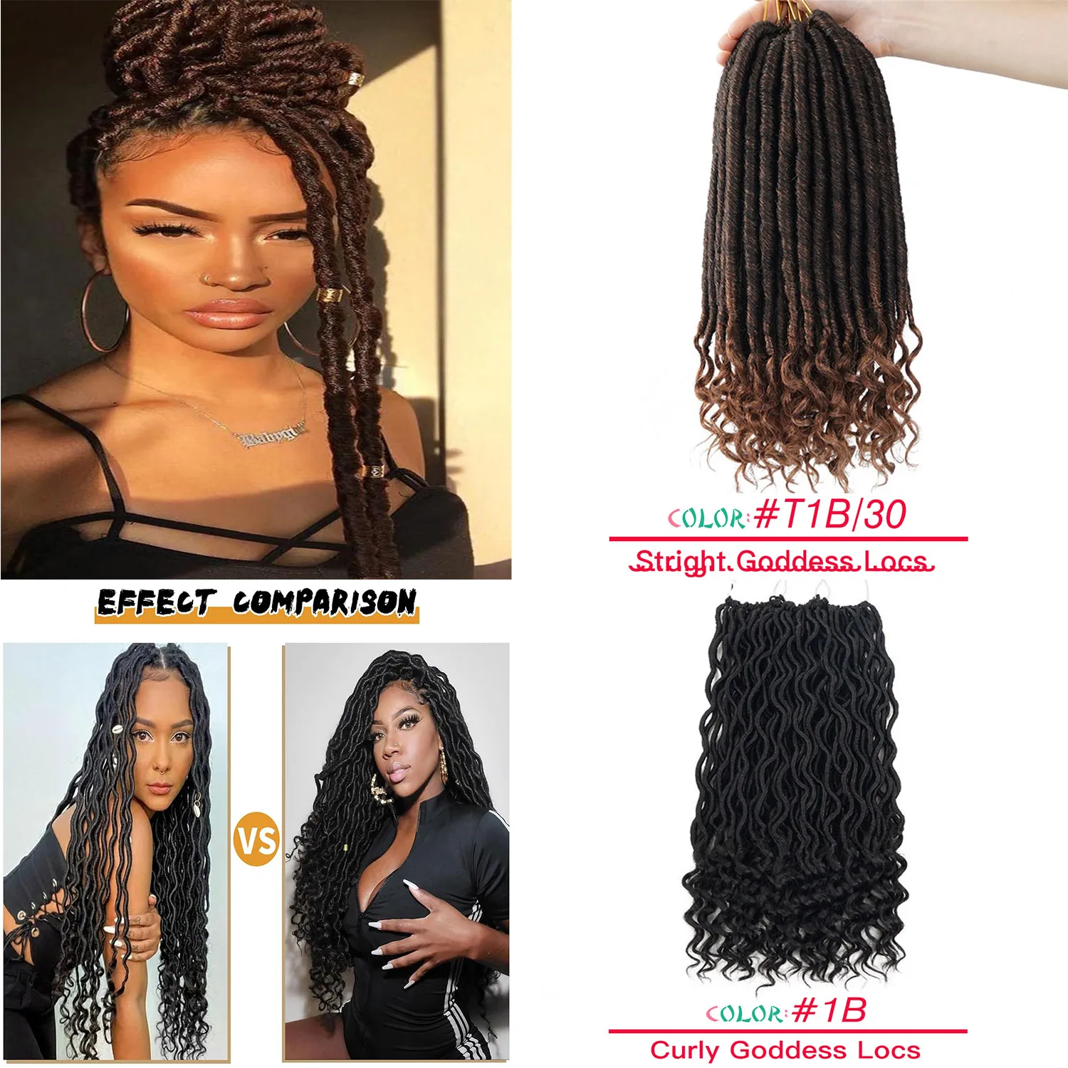 Goddess Faux Locs Crochet Hair Braids with Curly Ends Synthetic Soft Locs Deadlocks Braiding Hair Extensions 18 Inch