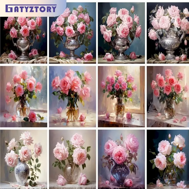 

Flower Painting By Numbers For Adults DIY Kits HandPainted Scenery On Canvas With Framed Oil Picture Drawing Coloring By Number