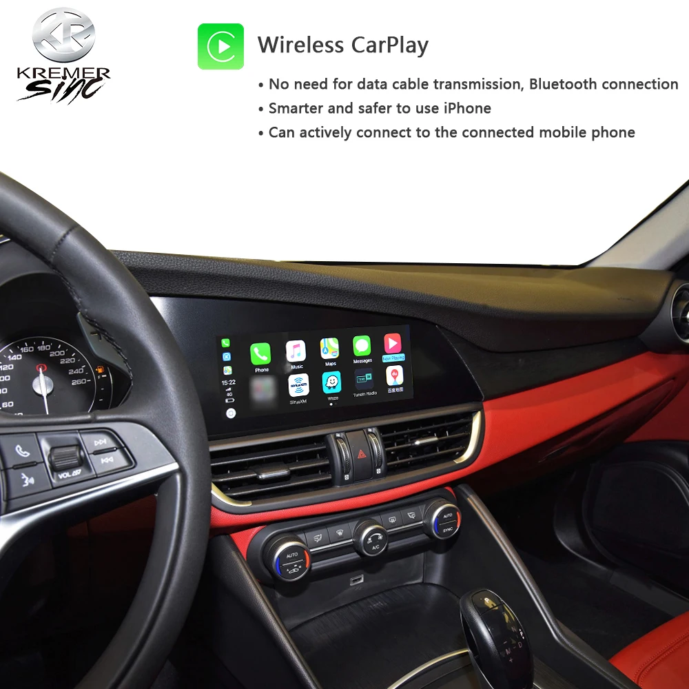 kSmart Auto Wireless CarPlay Android Auto for Alfa Romeo Stelvio & Giulia 16-19 Models Support OEM Microphone