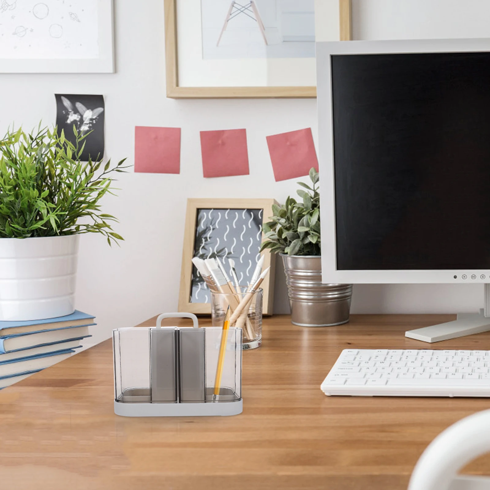 

Multifunctional Plastic Desktop Organizer Pen Holder Compartments Stationery Storage Rack Detachable Large Capacity Space Saving