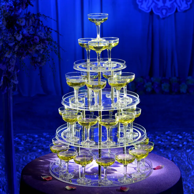 

New wedding ceremony furnishings four-layer round acrylic wine table glass tower with circumference, wedding champagne tower