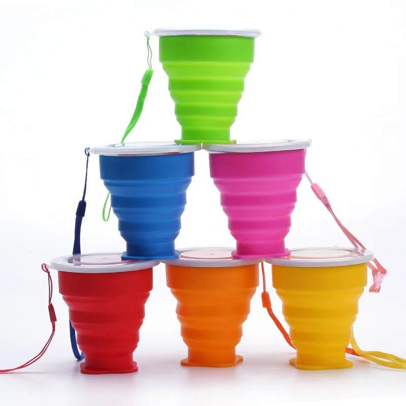 200/250ml Folding Cup Mini Retractable Cup Silicone Portable Teacup Outdoor Travel Coffee Telescopic Drinking Mug With Lid