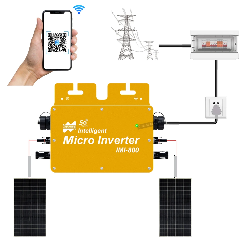 800W MPPT Intelligent Solar Inverter IP65 WiFi DC 22-50V On Grid 120V 230V APP Connected Micro Converter Invensor Residential