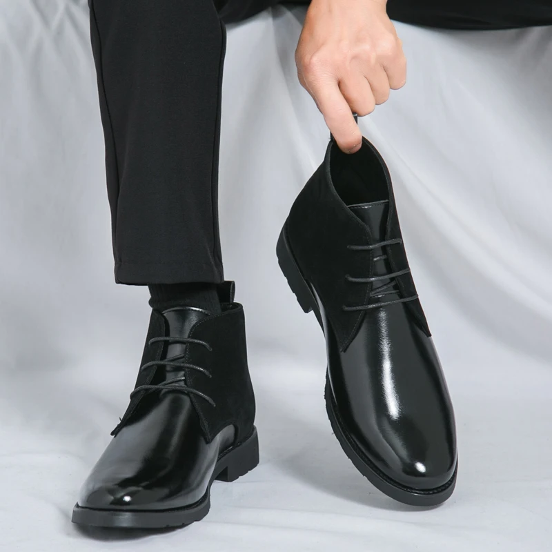 

2025 new autumn and winter British-style Chelsea boots men's retro patchwork high-top men's boots trendy riding boots