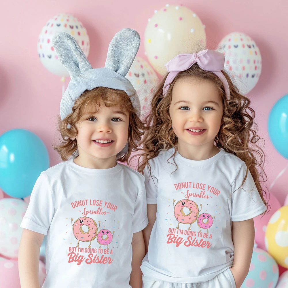 I'M GOING TO BE A BIG SISTER&donut Print Kid T-shirt Casual Short Sleeve Child Tees Shirt Round Neck Fashion Tee Top Clothes