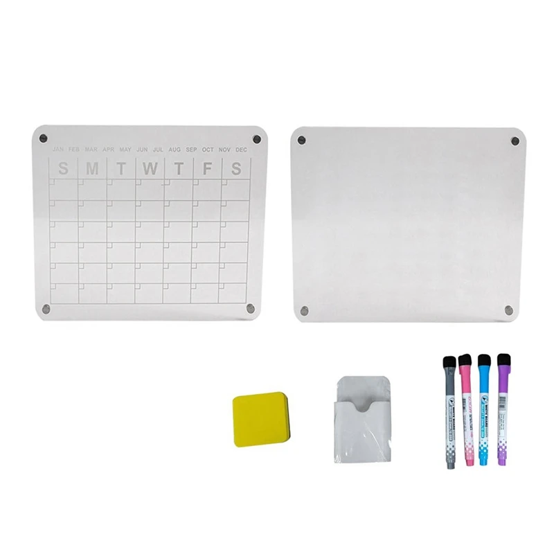 

2Piece Magnetic Dry Wipe Erase Board For Fridge Calendar For Refrigerator Note Board Eraser Reusable Clear 43X30cm