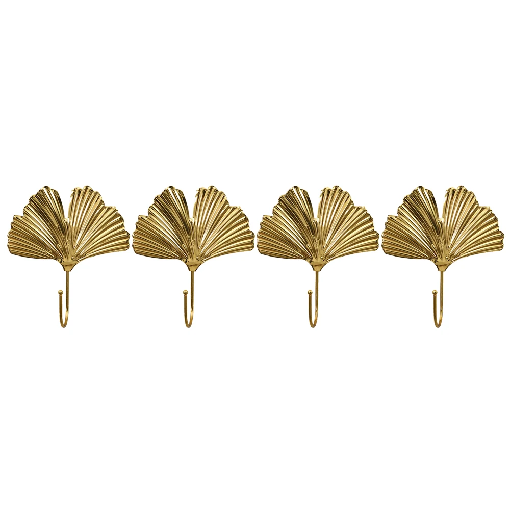 

4pcs Metal Leaf Hooks Ginkgo Shape Nordic Wall Mount Home Decor Gold Storage Coat Hanger Bedroom Living Room Christmas Ornament