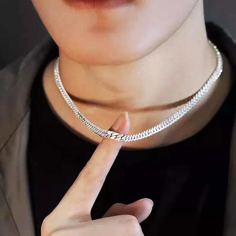 Asli 925 Perak Murni 8MM Kalung Kuba Pria Wanita Pernikahan Perhiasan Bagus Aksesori Hadiah Pesta