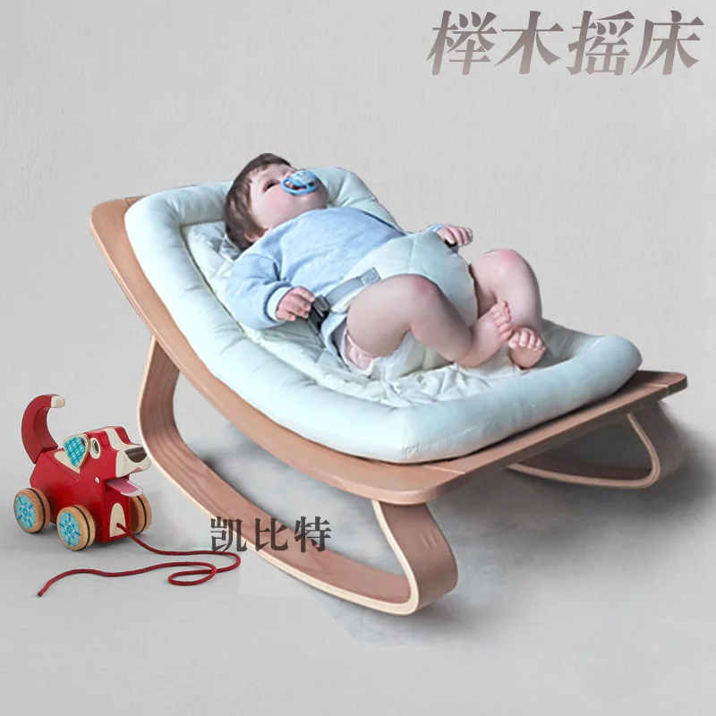 Baby Rocking Chair, Wooden Baby Soothing Swing, Newborn Cradle, Infant Recliner, Home Use, Sleep Aid, Comfortable Lounger