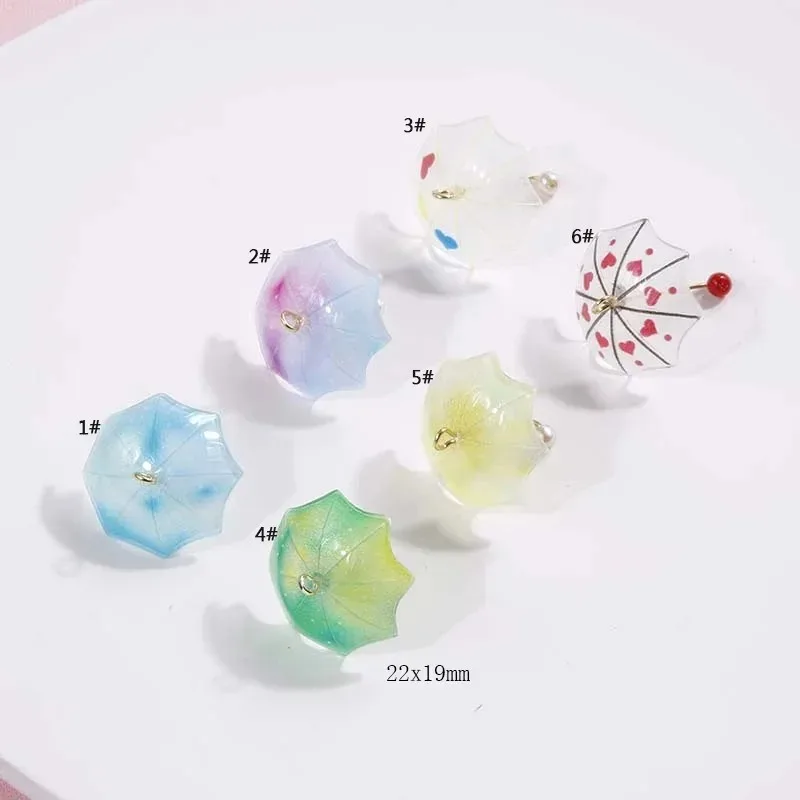 6Pcs 3D Cute Beach Umbrella Acrylic Charms Mini Parasol Pendants For DIY Earrings Keychains Korean Sweet Jewelry Making Supplies