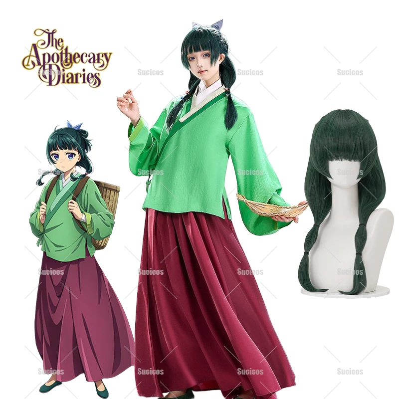 

The Apothecary Diaries Maomao Косплей Костюм Maomao Косплей Комплект Зеленое Средневековое Платье с Париком и Головной Убор (S-L) Для Хэллоуина