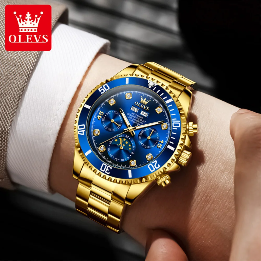 OLEVS 6729 Men Watches High quality Rotatable Dial Waterproof Luminous 24-Hour Moon phase Automatic Mechanical Men's Watch NEW