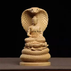 1pcs Home decorations Boxwood carving Snake Buddha Shakyamuni Buddha Car ornaments Home Worship of Deities