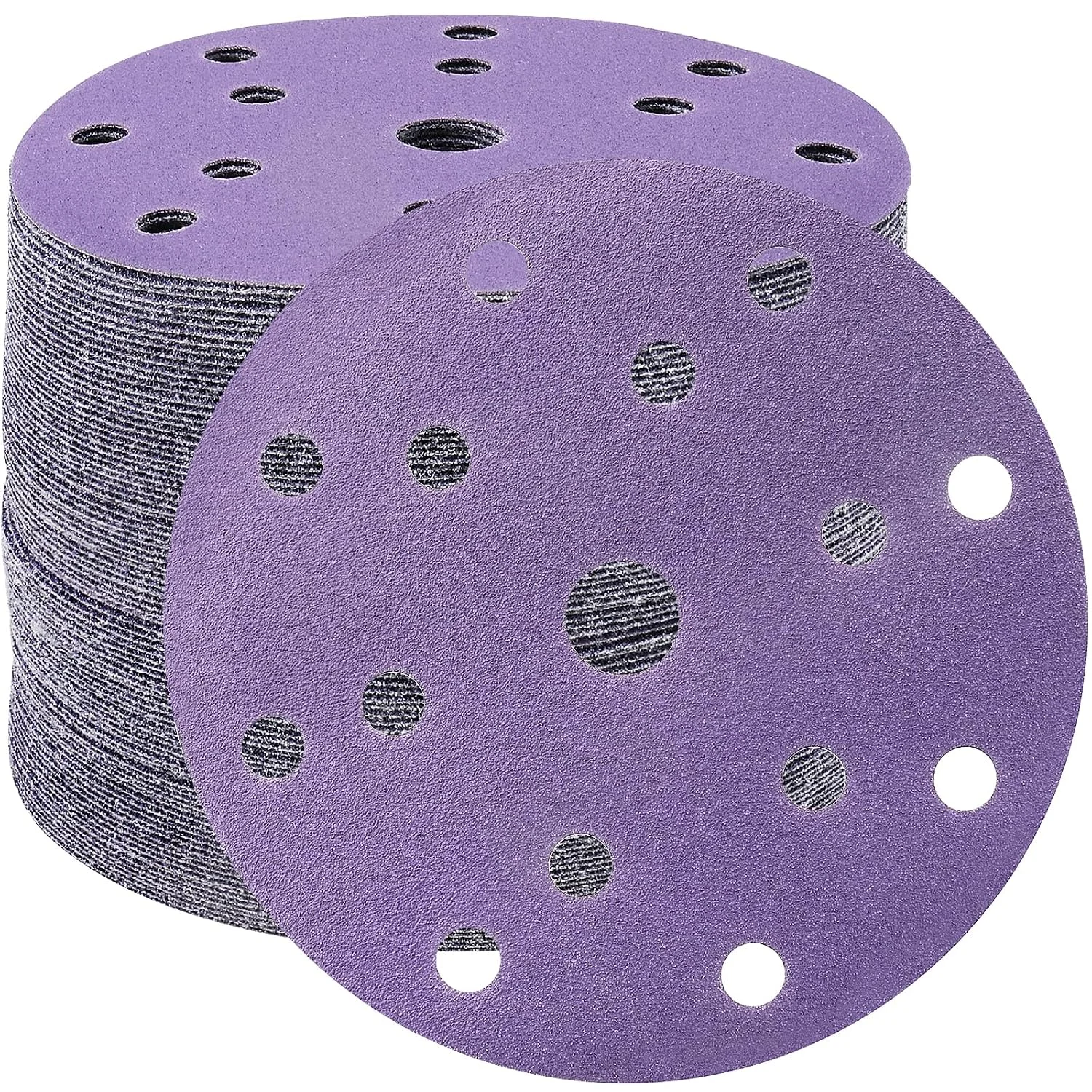 50PCS 6 Inch Ceramic Sanding Discs,6 Inch 15 Hole Hook and Loop Backing Sandpaper for DA Sander Wood Metal Paint Finish