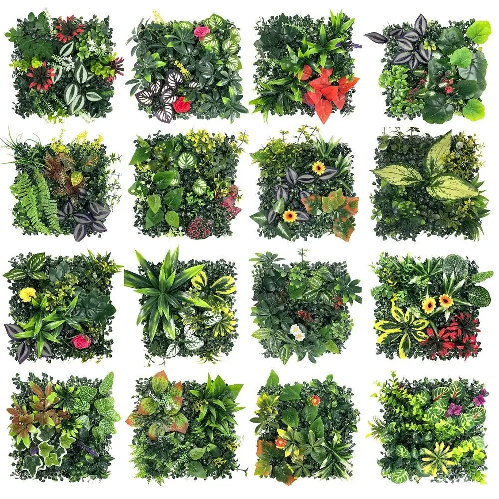

DIY Artificial Plant Wall Panel Sunflower UV Protection Artificial Eucalyptus Carpet Lifelike Durable Fake Green Grass Mat