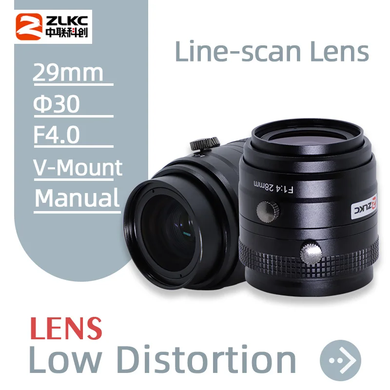 ZLKC Lens 28mm fixed focus lens V-Mount 4K camera F4.0 Manual Iris line-scan lenses for line-scan cameras TM2904K10