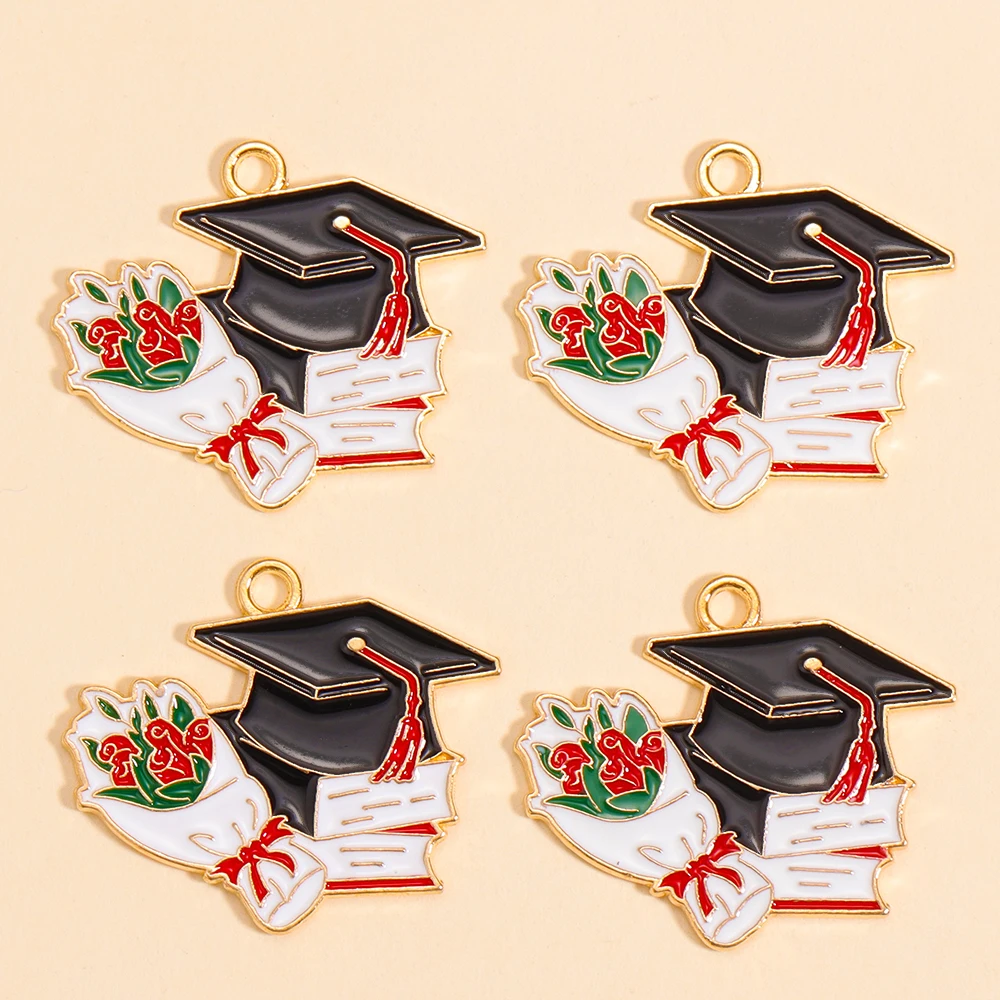 10 Stück Emaille-Blume, Doktor, Abschlusssaison, Hut-Anhänger, baumelnde Ohrringe, Halskette für Studenten, Abschlussfeier, DIY-Schmuck, Geschenke – Detail 5