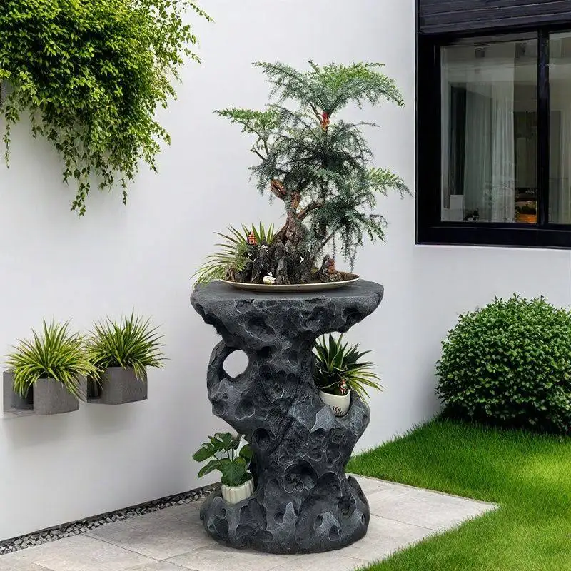 Taihu stone pier base new Chinese flower stand outdoor courtyard potted plant rack balcony green plant flower pot display rack
