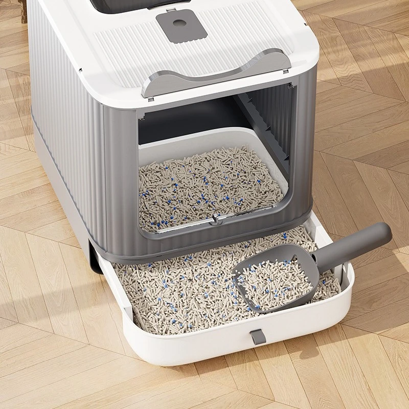 Extra Large Fully Enclosed Foldable Cat Litter Box, Top Entry Anti-Splash Odor Blocking Cat Toilet Easy Clean Indoor Cat Potty