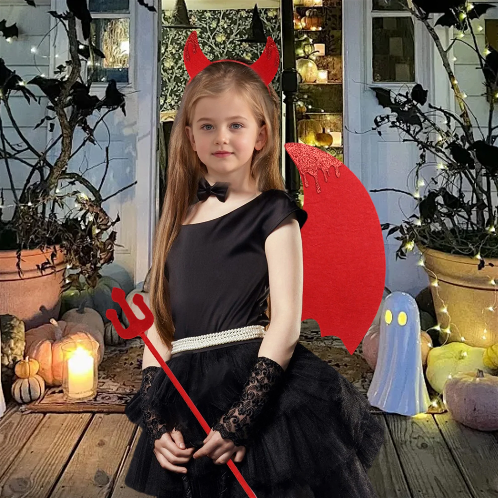 Halloween Devil Costume Set for Kids and Adults - Includes Horn Headband Fork Wings and Demon Cosplay Accessories