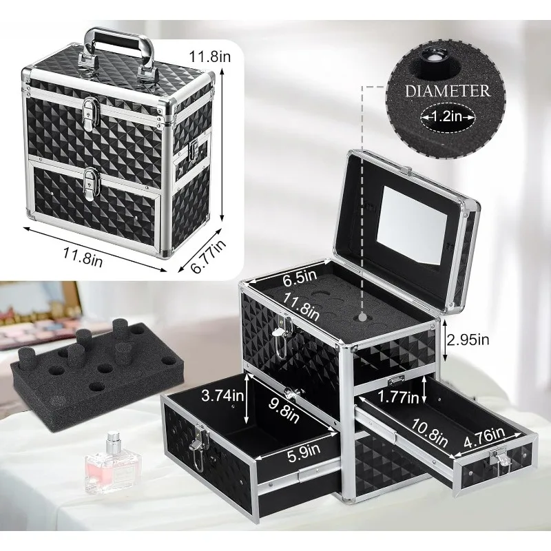 Imagem -06 - Organizador Maquiagem com Divisórias Cosmetic Box Armazenamento Gaveta Espelho Manicure Acessório Nail Art Viagem Case