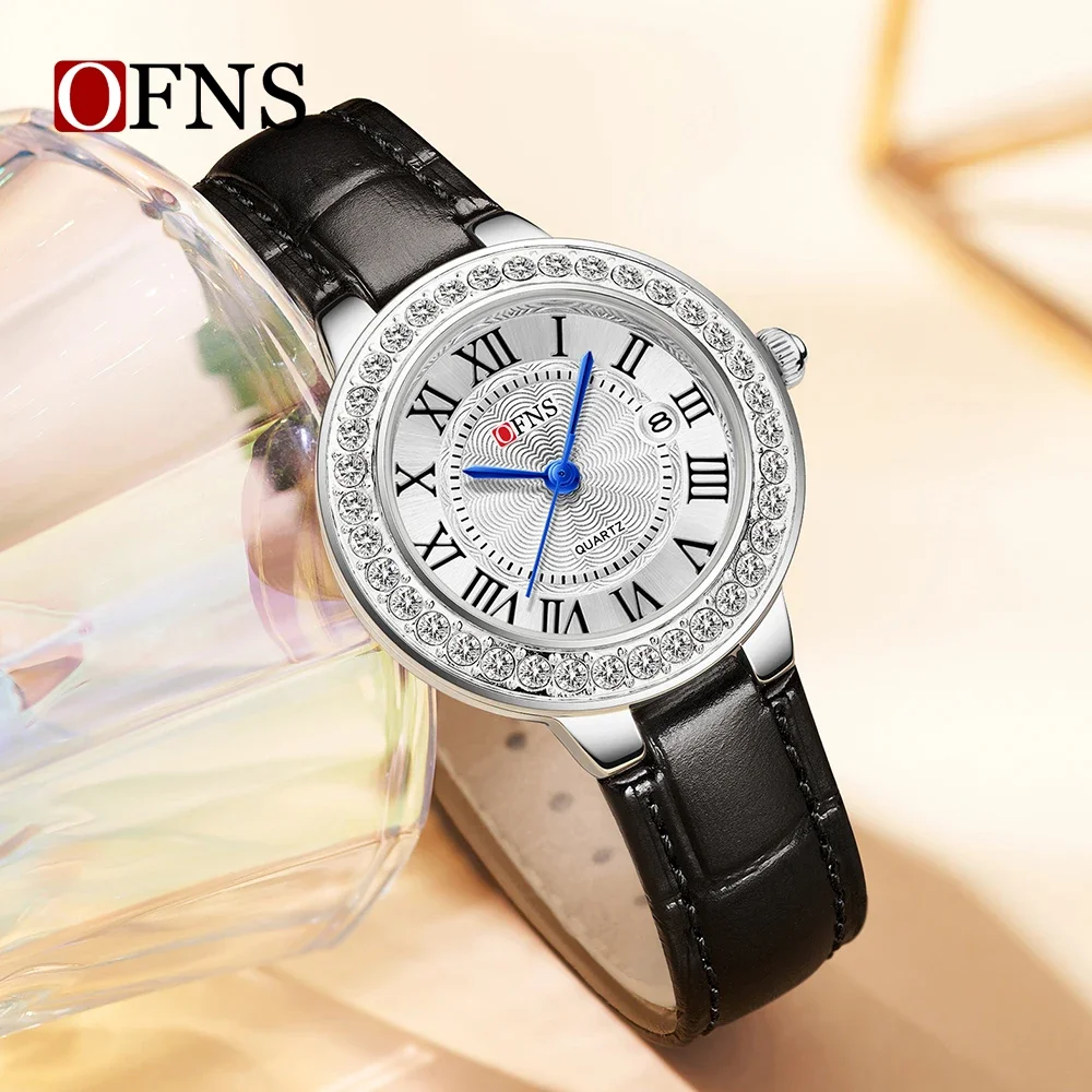 2025OFNS 5522 nuevo reloj de lujo Para mujer con cara romana calendario con incrustaciones de diamantes Relojes de cuarzo impermeables Para mujer Relojes Para Damas