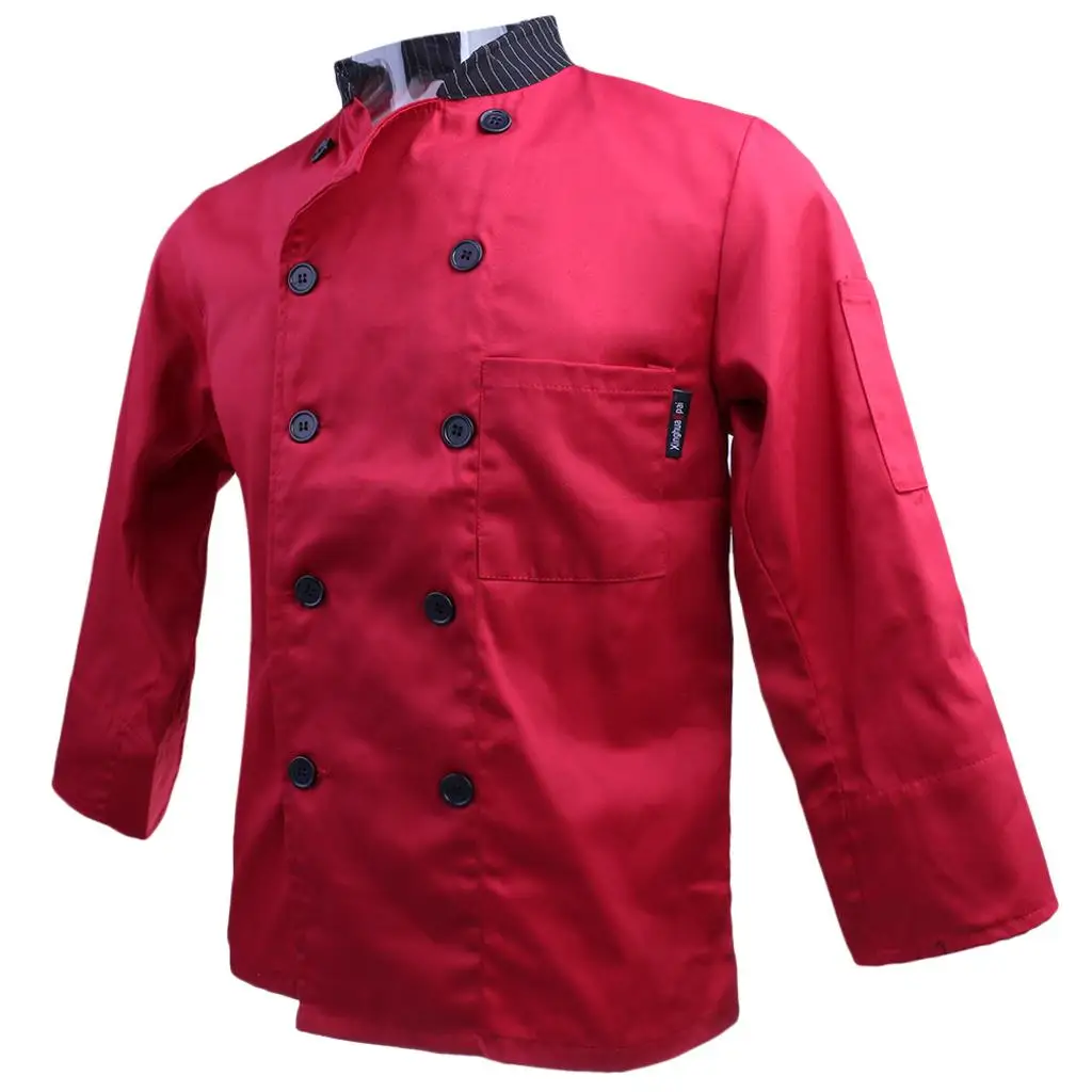 Unisex Stand Collar Double Breasted Long Sleeve Chef Jacket Coat