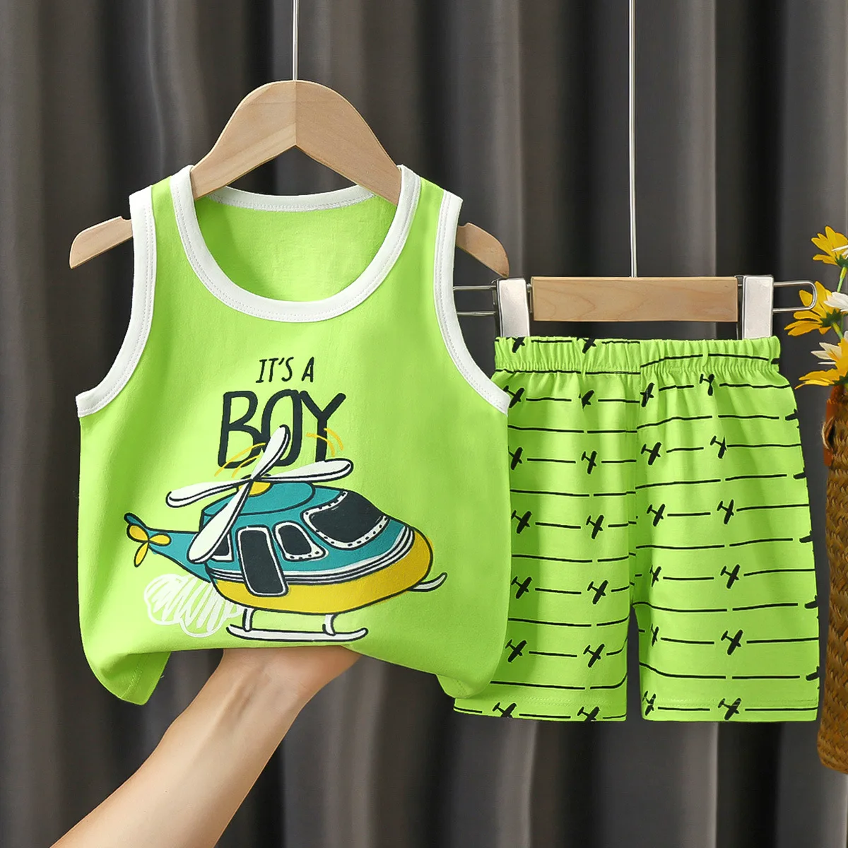 Summer Children\'s Vest Set Pure Cotton Baby Sleeveless Vest 2-piece Clothes Boy\'s Clothing Set Baby Toddler Clothing For Boy