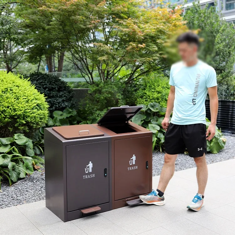 Trash can large large capacity outdoor outdoor sanitation public places foot pedal type square trash can with lid