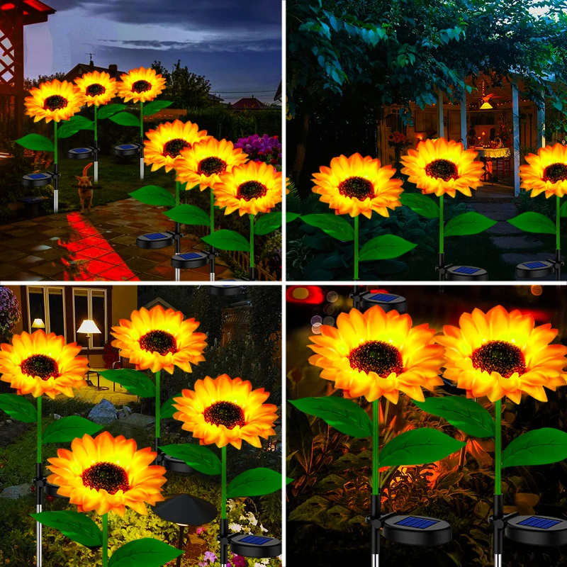 Outdoor LED Solar Pathway Lights Garden Decor Sunflower Lawn Solar Lamp Waterproof Yard Street Patio Decor Flower Lights