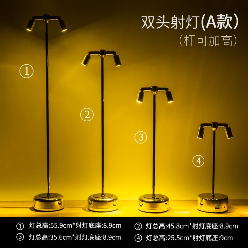 LED Charging Bar Table Lamp Metal High Pole Double Head Spotlight Creative Night Light Clear Bar Cafe Table Light