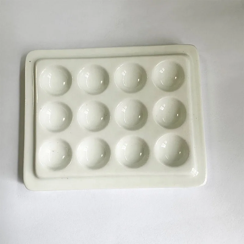 12 Holes Ceramic Palette with Cover Porcelain Mixing Watering Moisturizing Plate