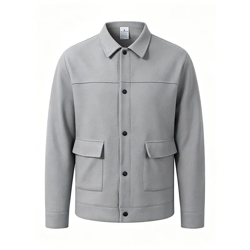 Men's Short Brushed Shirt Jacket Long Sleeve Snap Button Loose Fit Soft Warm Casual Outerwear for Everyday Wear Autumn Winter 4