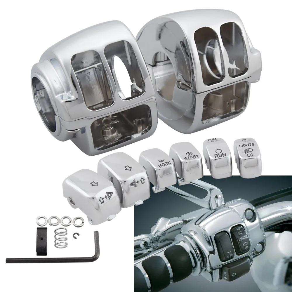 

Switch Housing Kit Fits For Harley Dyna Softail Sportster Xl/Xr Touring Vrsc V-Rod 1996-2017 Housings Cover Cap Buttons Chrome