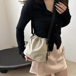 1pcs pure color nylon cloth crossbody bag fashion wide shoulder strap shoulder bag work commuter bucket bag