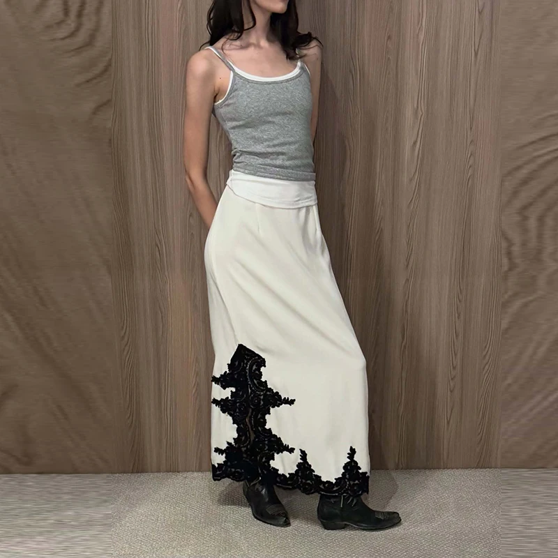 

Fashion O-neck Shawl Sleeve Top & Long Skirt Outfits Women Casual Solid Loose 2Pc Suits Elegant Lace Embroidery Irregularly Set