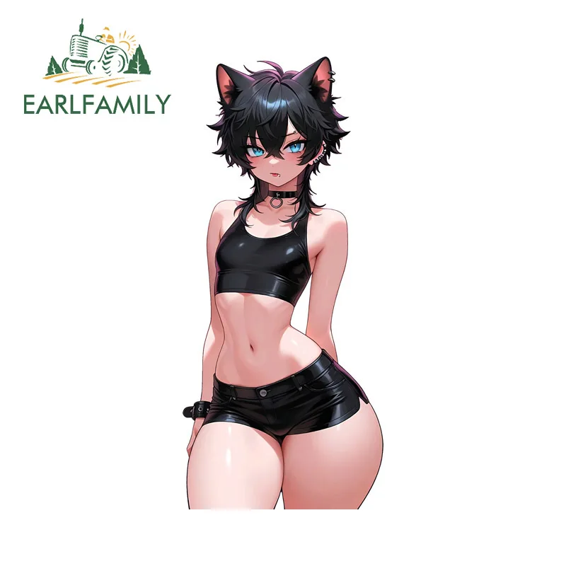 EARLFAMILY Goth Cat Girl Motorrad Auto Stoßstange Fenster Aufkleber Cooles Autozubehör Wasserdicht Sonnenschutz 3D SUV Dekoration